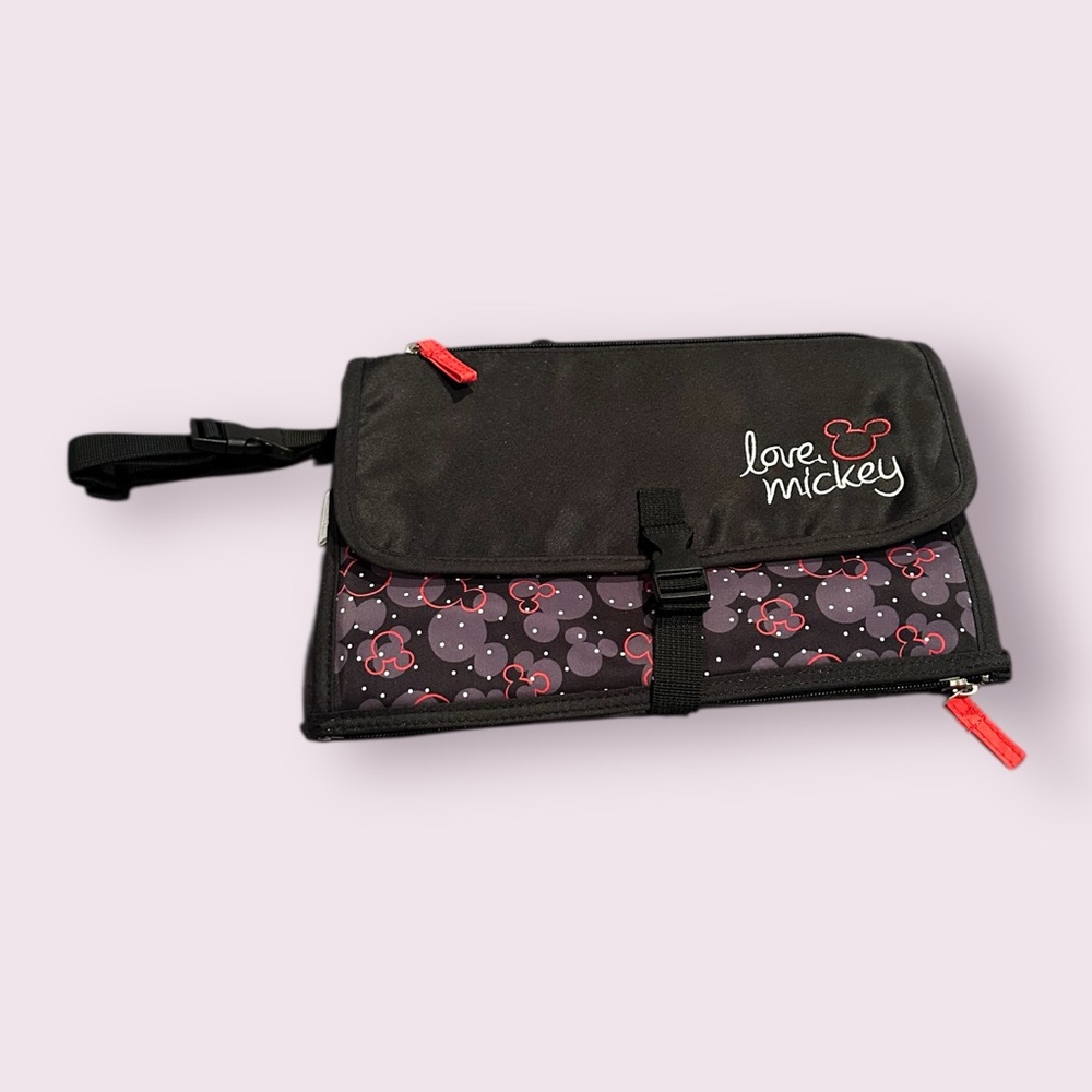 Disney Baby Love Mickey Mouse Black and Red Travel Diaper Mat With Storage - Picture 1 of 8